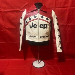 Jeep Star-Studded Red and White Bomber Jacket